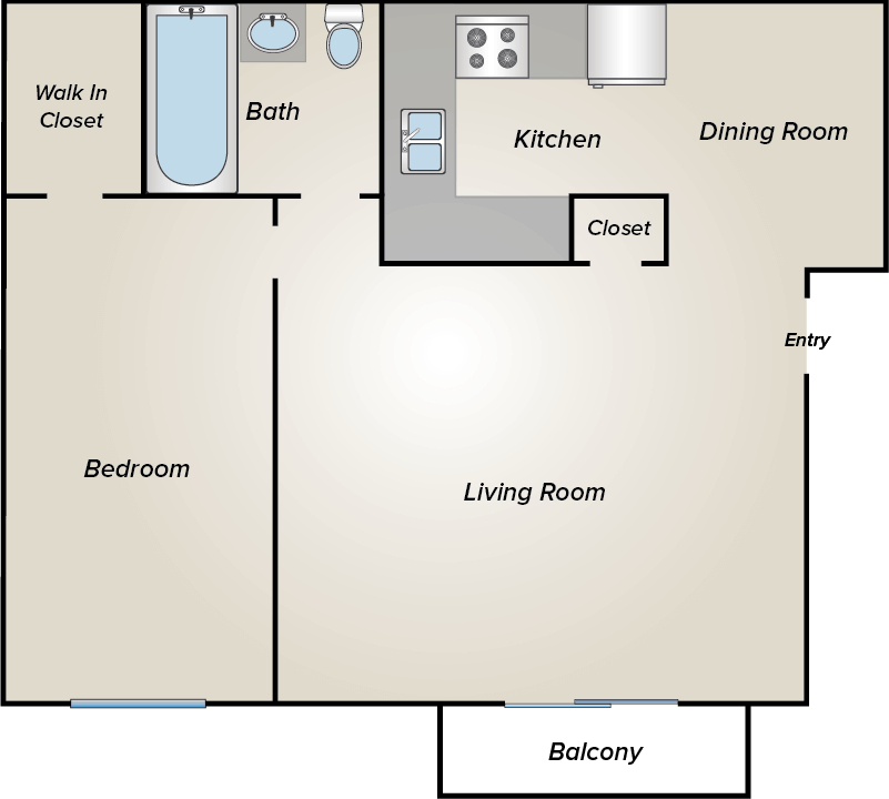 1 BEDROOM 1 BATH Floor Plan 2